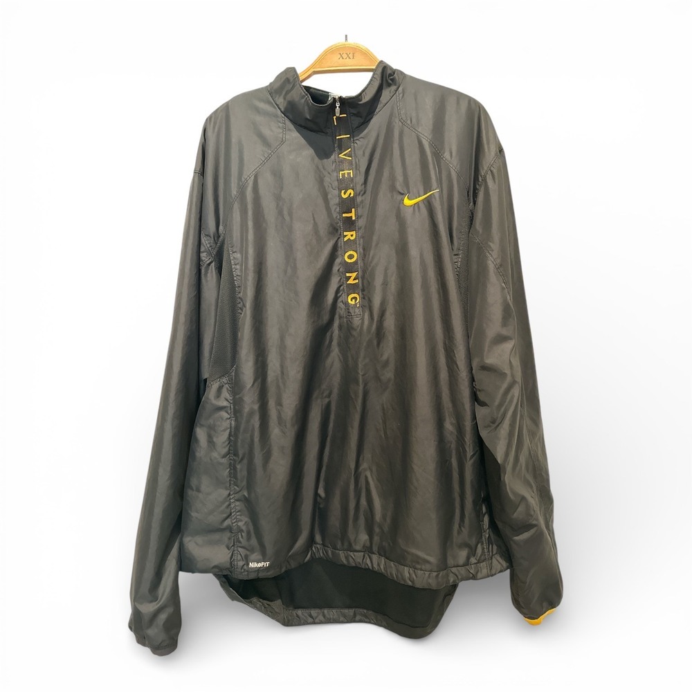 !! SOLD !! Nike LiveStrong 00s Windbreaker Men's 2XL Black Yellow 1/4 Zip Jacket